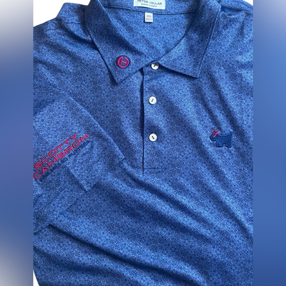 SCOTTY CAMERON GALLERY Circle T Summer Comfort Wild Bull Skulls Polo XXL Blue - Picture 2 of 4